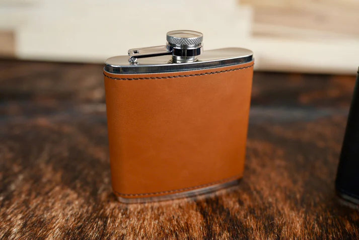 6oz. Hip Flasks with Leatherette Sleeve
