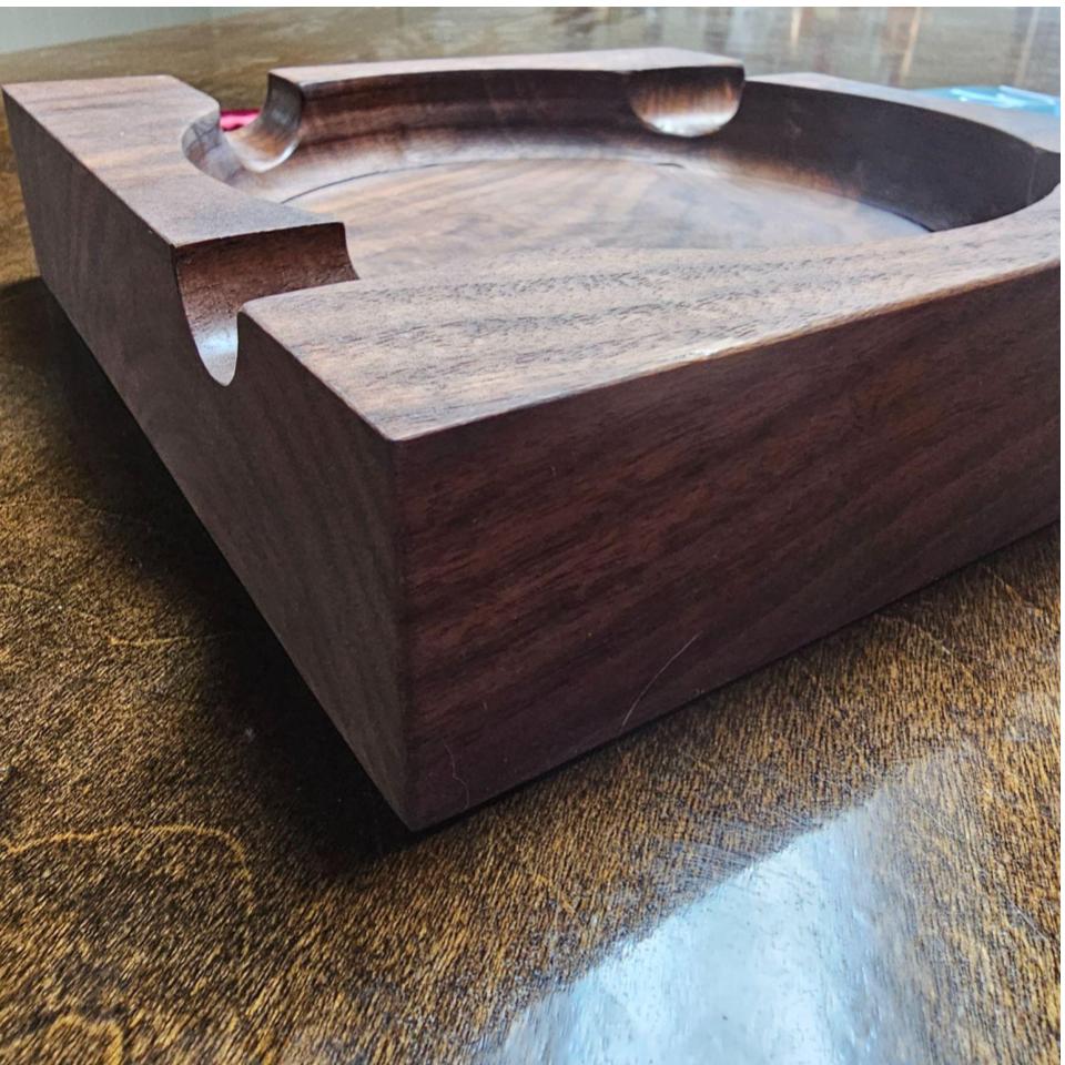 Black Walnut Hardwood Ashtray with offset fingers