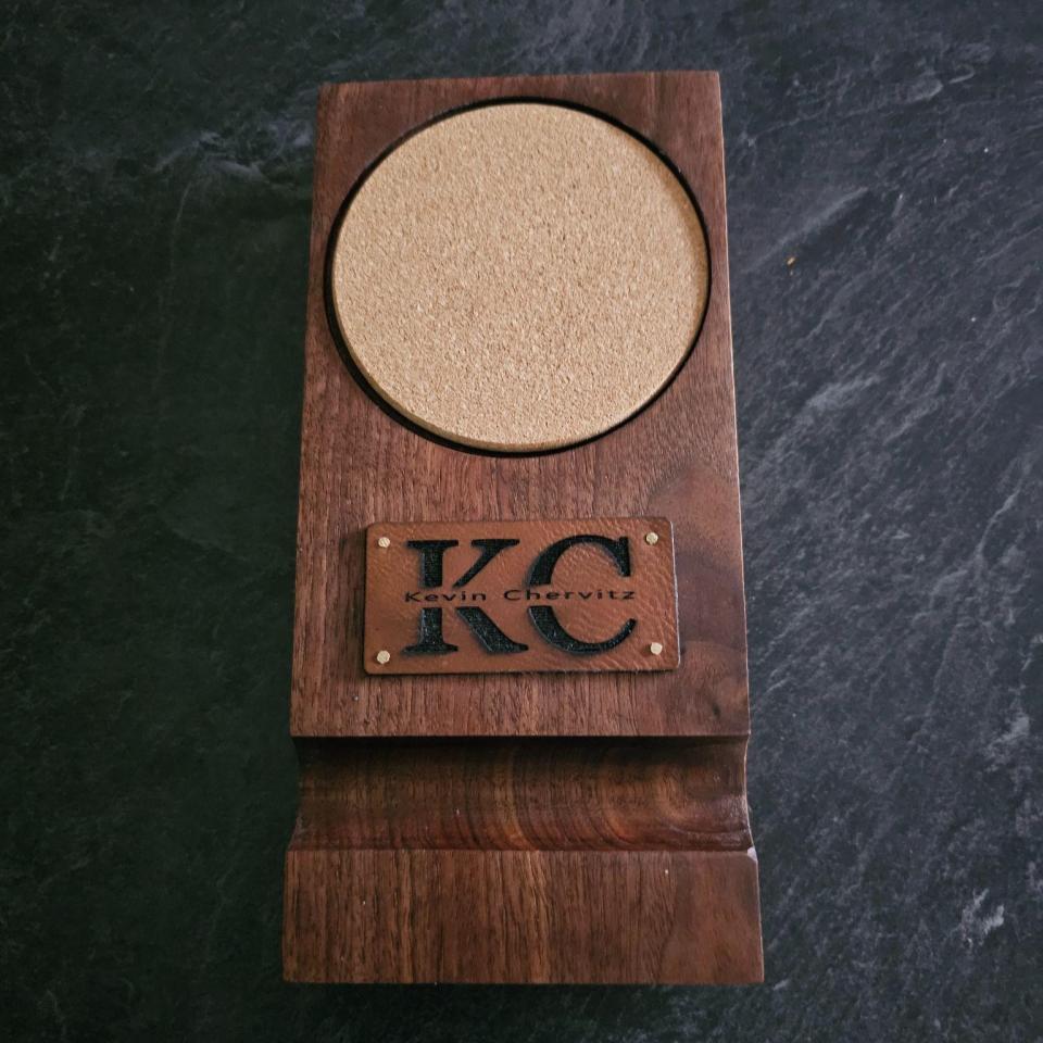 Whiskey Coaster with Cigar Slot and Custom Monogrammed Leather