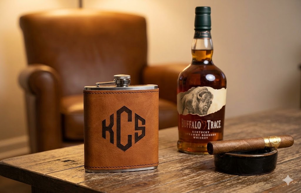 6oz. Hip Flasks with Leatherette Sleeve